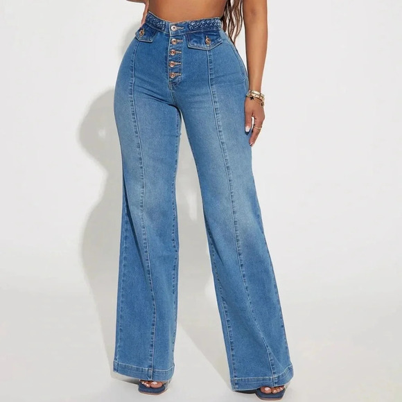 Fashion Nova Denim - Fashion Nova jeans, high-rise, wide leg size 7, junior